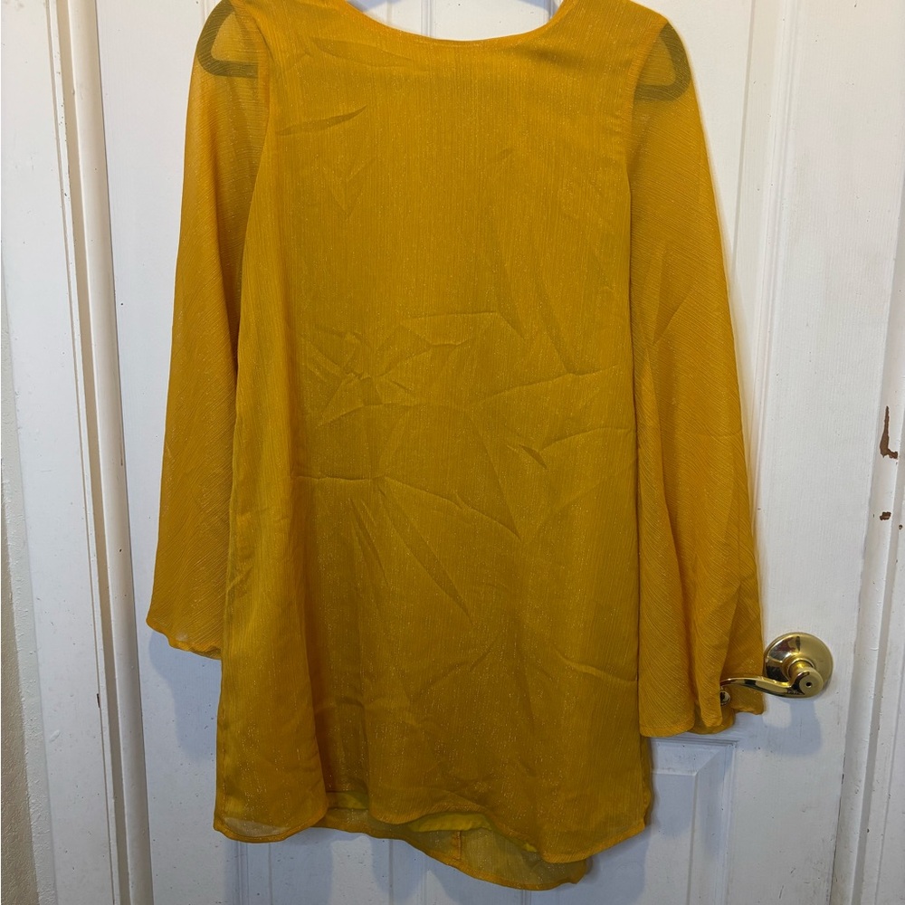 If By Sea Anthropologie Mustard Yellow Gauzy Mini Dress